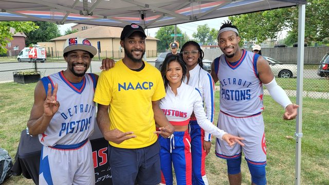 Neighborhood joy with the Pistons crew