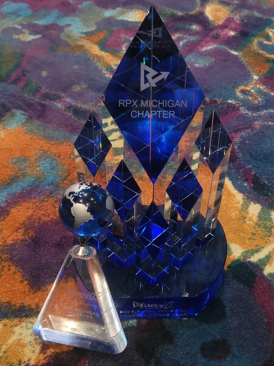 The crystal RPX Michigan Chapter of the Year trophy.